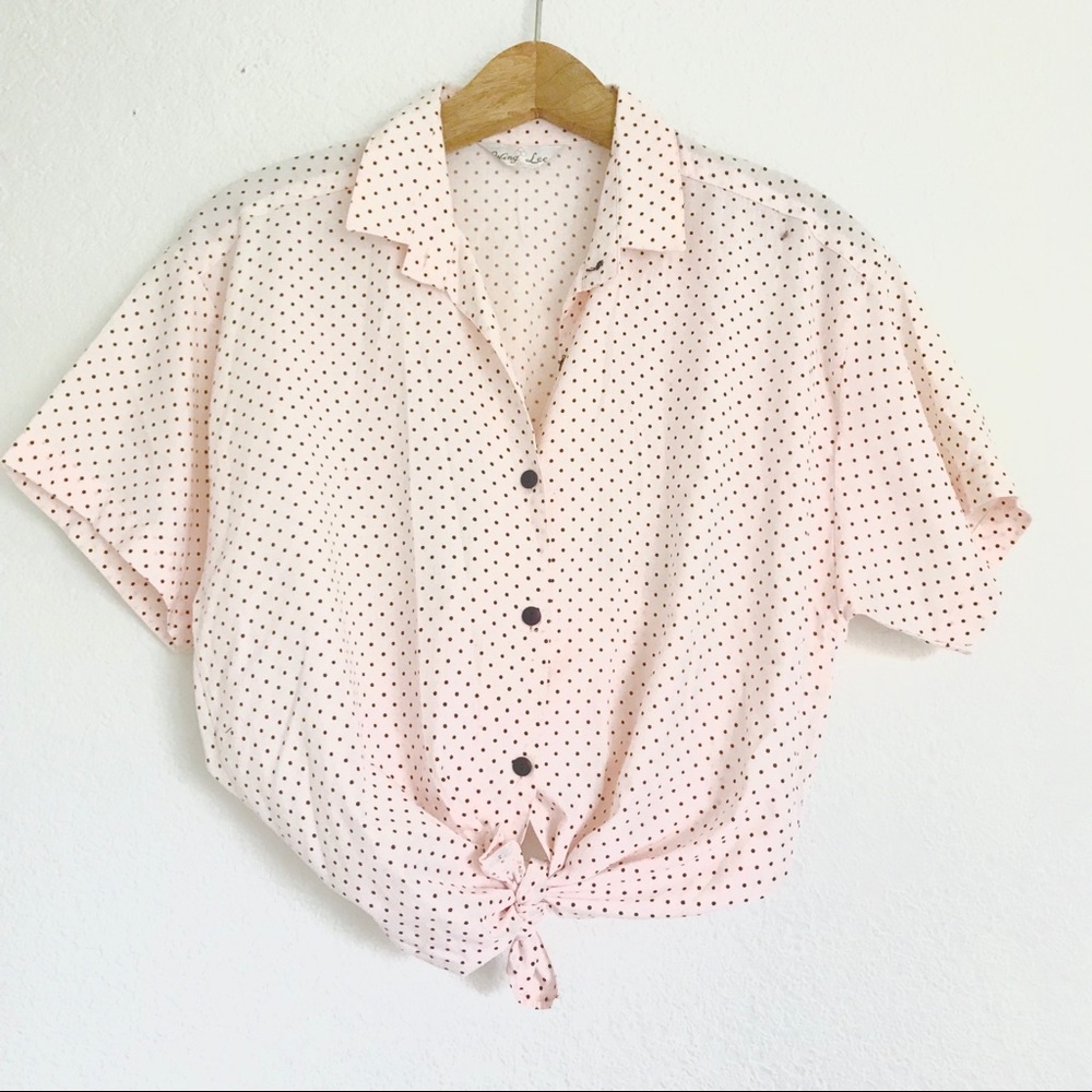 Pink Polka Dot Button Down Vintage Top